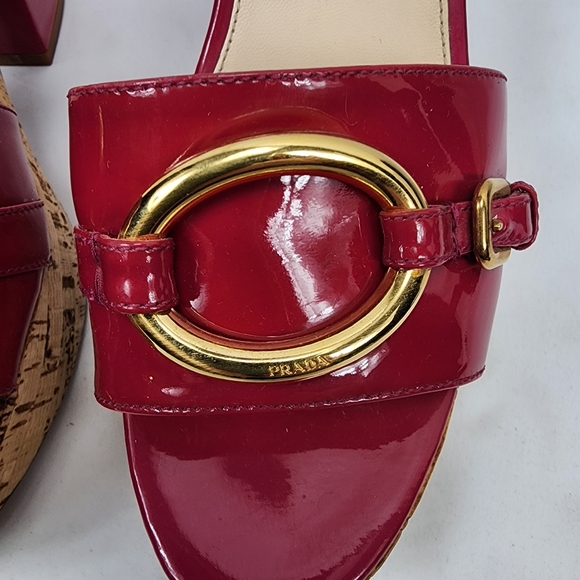 Prada Patent Leather Cork Platform Heels Women's Prada Size 39 US 9 - Picture 5 of 12